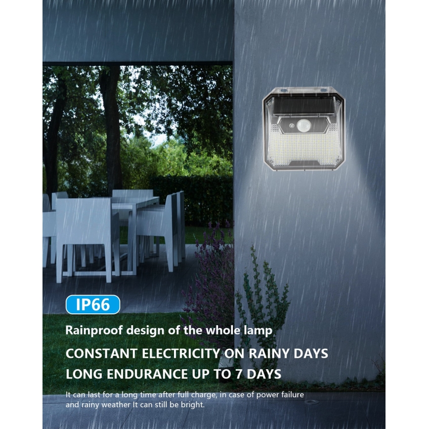 LED Kinkiet solarny z czujnikiem LED/3W/5,5V IP65 1200 mAh