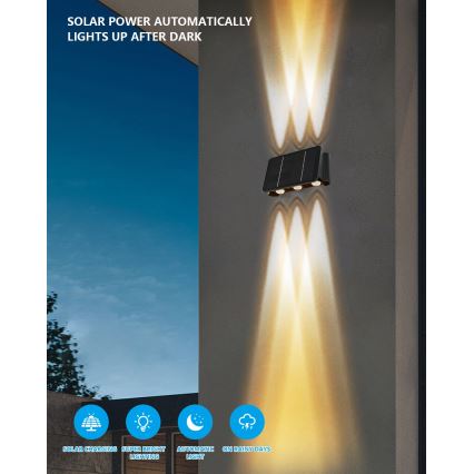 LED Kinkiet solarny z czujnikiem LED/2W/5V IP54 1300 mAh