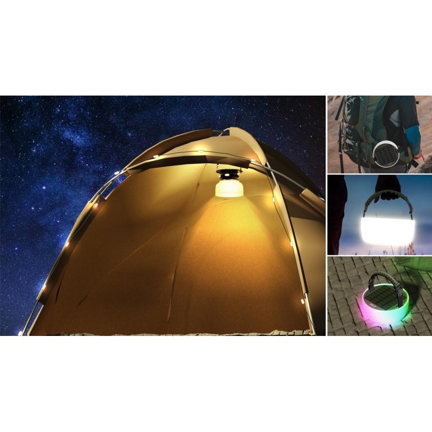 Przenośna lampa solarną LED RGB z łańcuchem LED, LED/10W/5V, 3600 mAh, IP65, 3600 mAh
