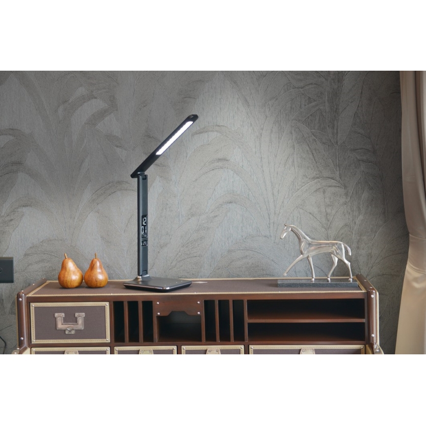 LED Ściemnialna lampa stołowa z wyświetlaczem LED/9W/230V/12V czarna