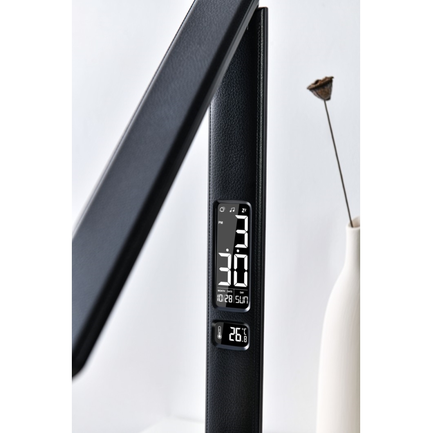 LED Ściemnialna lampa z ładowaniem bezprzewodowym QI and USB KINGFISHER LED/8,5W/230V czarna