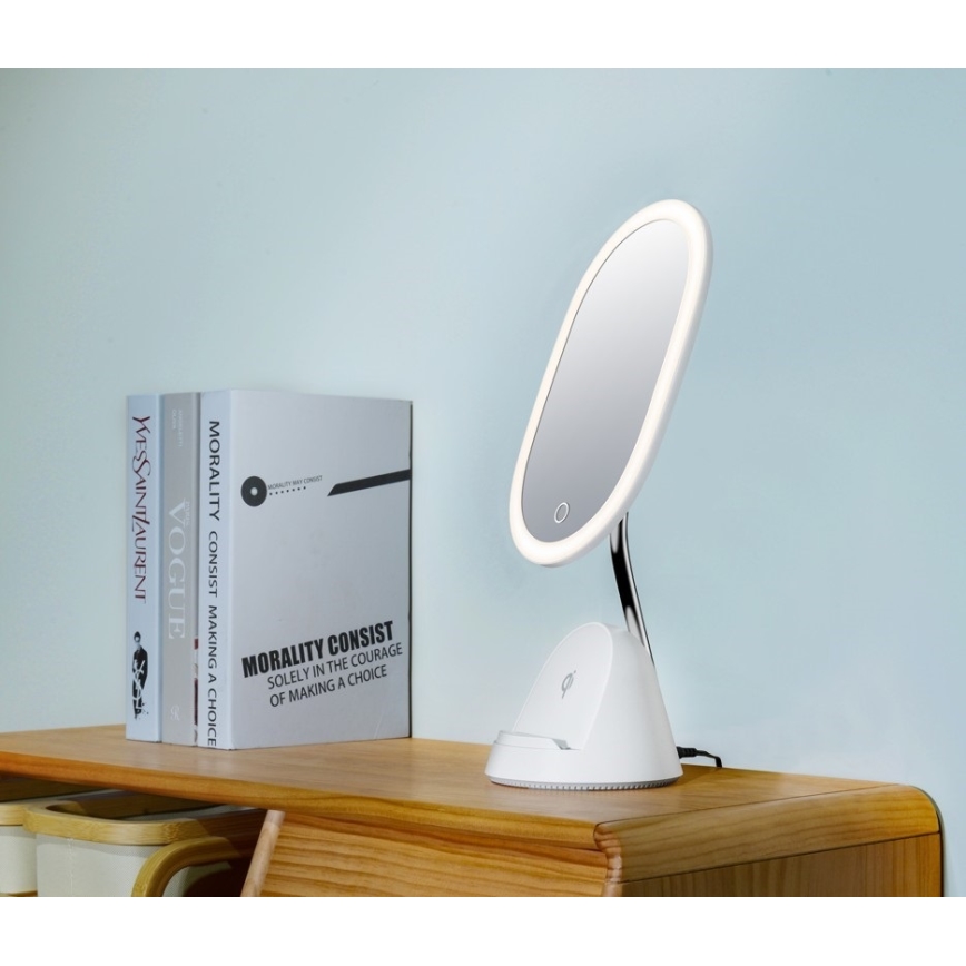 LED Regulowane lusterko kosmetyczne z bezprzewodowym ładowaniem LED/18W/230V