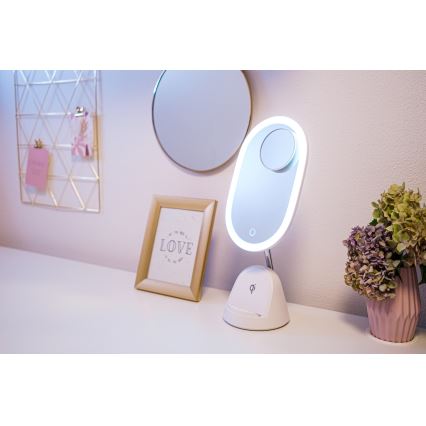 LED Regulowane lusterko kosmetyczne z bezprzewodowym ładowaniem LED/18W/230V