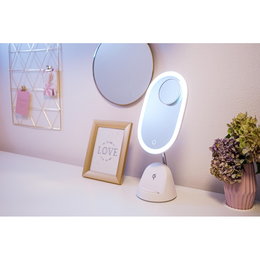 LED Regulowane lusterko kosmetyczne z bezprzewodowym ładowaniem LED/18W/230V