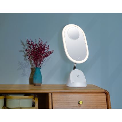 LED Regulowane lusterko kosmetyczne z bezprzewodowym ładowaniem LED/18W/230V