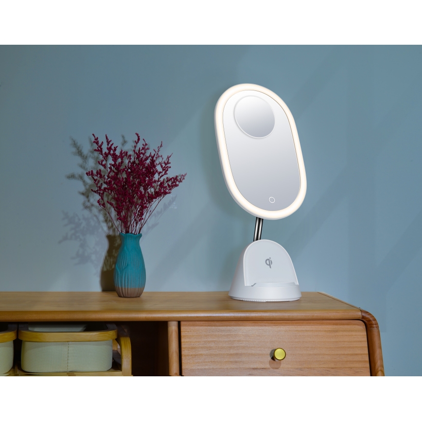 LED Regulowane lusterko kosmetyczne z bezprzewodowym ładowaniem LED/18W/230V