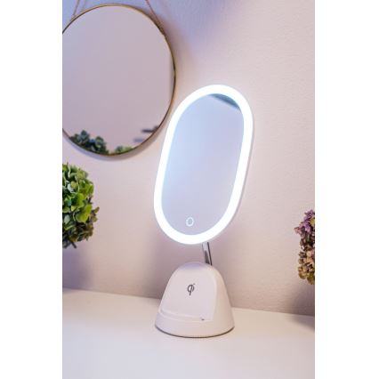 LED Regulowane lusterko kosmetyczne z bezprzewodowym ładowaniem LED/18W/230V