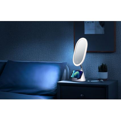 LED Regulowane lusterko kosmetyczne z bezprzewodowym ładowaniem LED/18W/230V