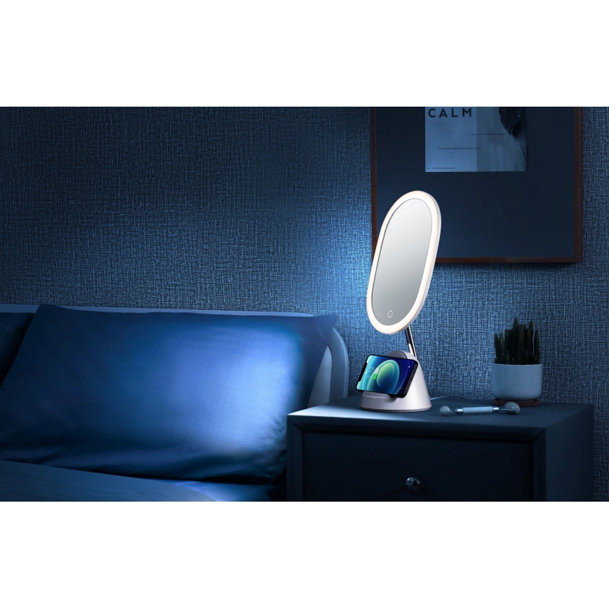 LED Regulowane lusterko kosmetyczne z bezprzewodowym ładowaniem LED/18W/230V