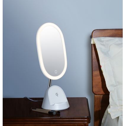 LED Regulowane lusterko kosmetyczne z bezprzewodowym ładowaniem LED/18W/230V