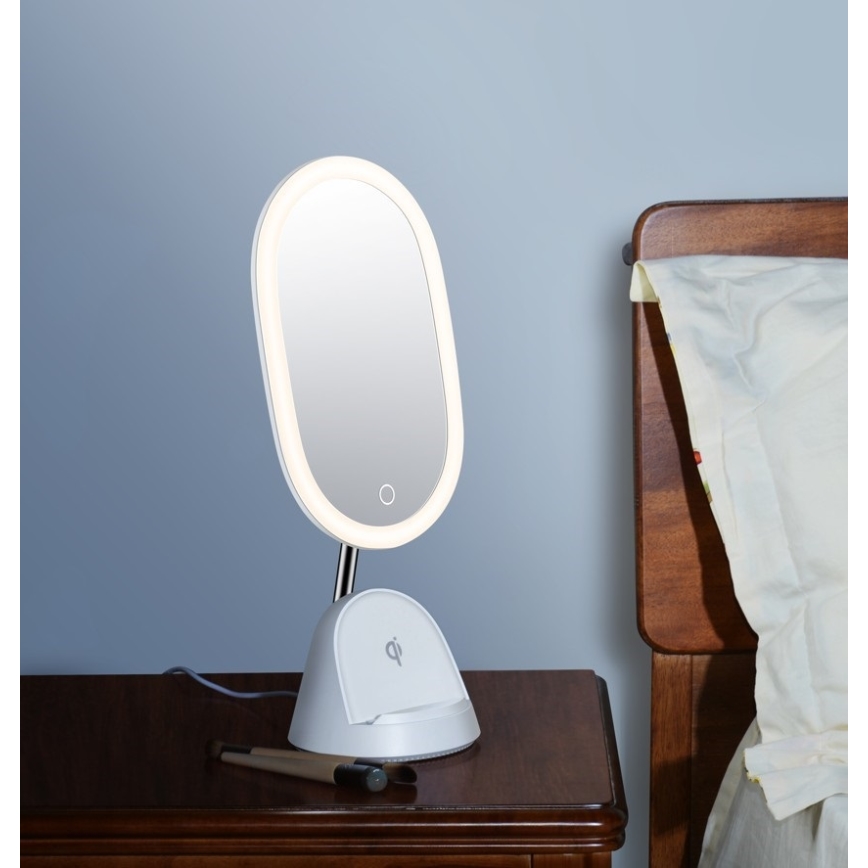 LED Regulowane lusterko kosmetyczne z bezprzewodowym ładowaniem LED/18W/230V