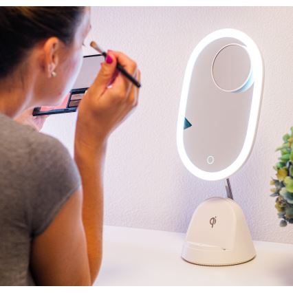LED Regulowane lusterko kosmetyczne z bezprzewodowym ładowaniem LED/18W/230V