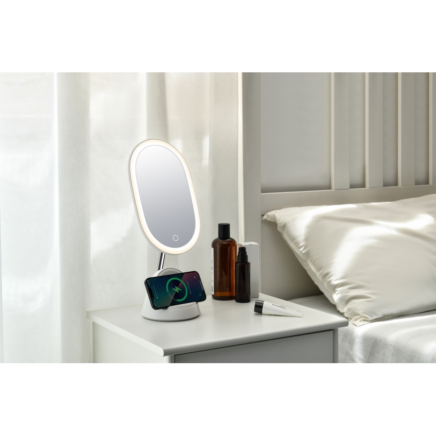 LED Regulowane lusterko kosmetyczne z bezprzewodowym ładowaniem LED/18W/230V
