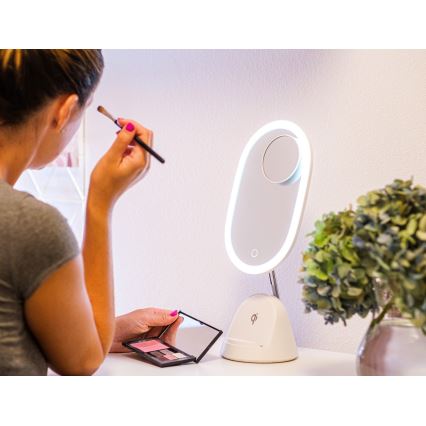 LED Regulowane lusterko kosmetyczne z bezprzewodowym ładowaniem LED/18W/230V