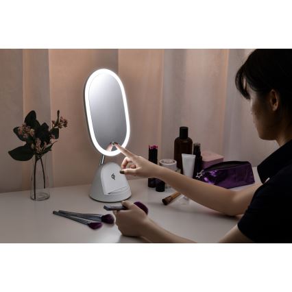 LED Regulowane lusterko kosmetyczne z bezprzewodowym ładowaniem LED/18W/230V