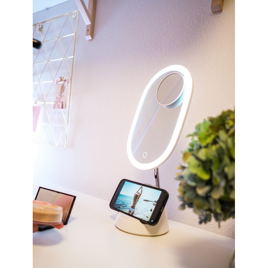 LED Regulowane lusterko kosmetyczne z bezprzewodowym ładowaniem LED/18W/230V