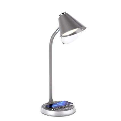 LED Regulowana lampa stołowa z ładowaniem bezprzewodowym FINCH LED/9W/12/230V szara/błyszczący chrom