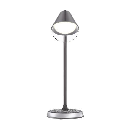 LED Regulowana lampa stołowa z ładowaniem bezprzewodowym FINCH LED/9W/12/230V szara/błyszczący chrom