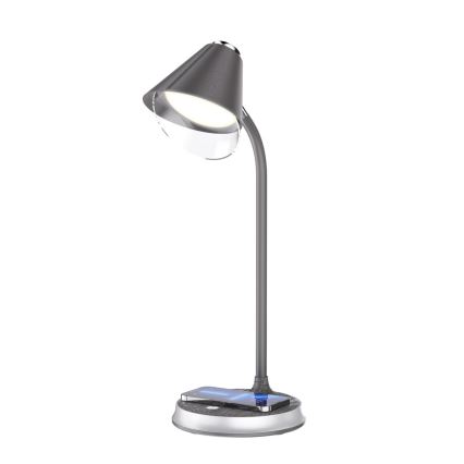 LED Regulowana lampa stołowa z ładowaniem bezprzewodowym FINCH LED/9W/12/230V szara/błyszczący chrom