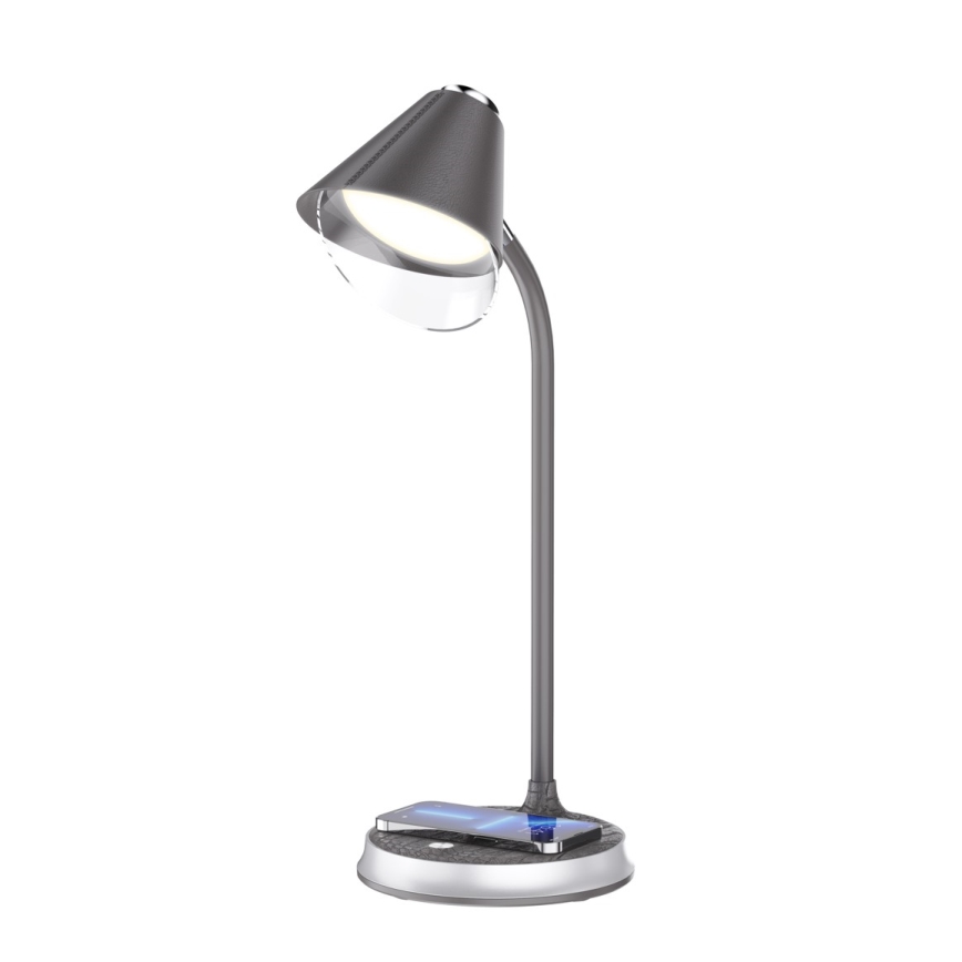 LED Regulowana lampa stołowa z ładowaniem bezprzewodowym FINCH LED/9W/12/230V szara/błyszczący chrom