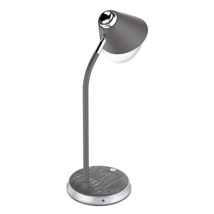 LED Regulowana lampa stołowa z ładowaniem bezprzewodowym FINCH LED/9W/12/230V szara/błyszczący chrom