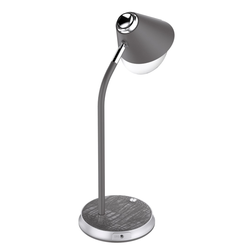 LED Regulowana lampa stołowa z ładowaniem bezprzewodowym FINCH LED/9W/12/230V szara/błyszczący chrom