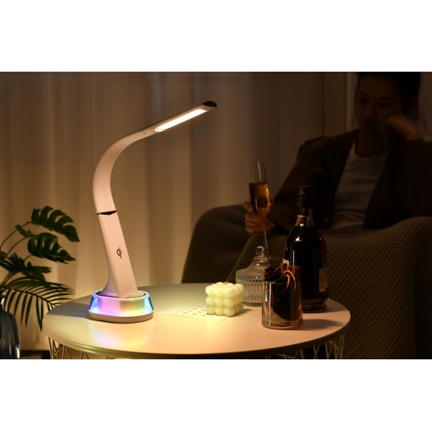 LED RGB Regulowana lampa stołowa z ładowaniem bezprzewodowym CORELLA LED/7W/12/230V czarna