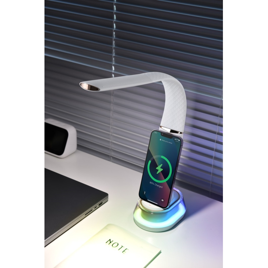 LED RGB Regulowana lampa stołowa z ładowaniem bezprzewodowym CORELLA LED/7W/12/230V czarna
