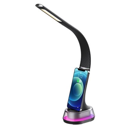 LED RGB Regulowana lampa stołowa z ładowaniem bezprzewodowym CORELLA LED/7W/12/230V czarna