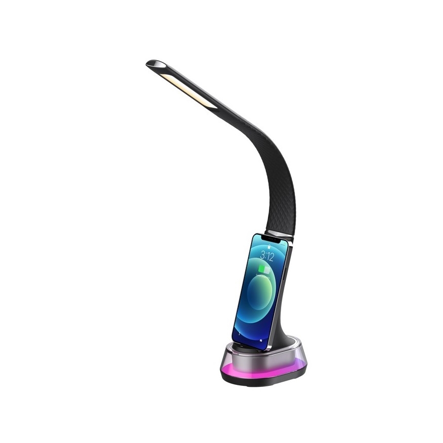 LED RGB Regulowana lampa stołowa z ładowaniem bezprzewodowym CORELLA LED/7W/12/230V czarna