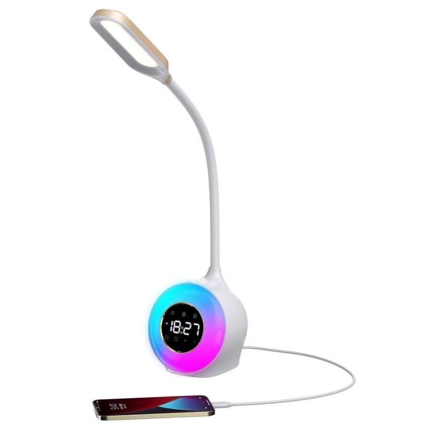 LED RGBW Lampa ściemnialna stołowa z budzikiem FALCON LED/10W/12V