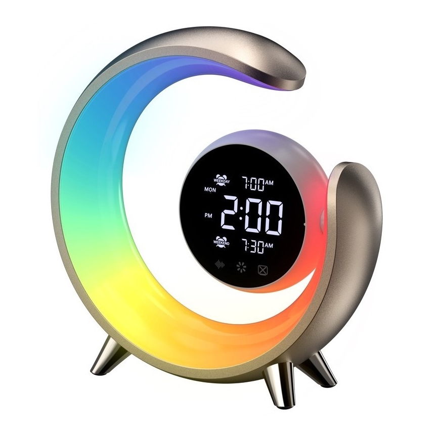 LED RGBW Lampa ściemnialna stołowa z budzikiem PEACOCK LED/20W/5V USB