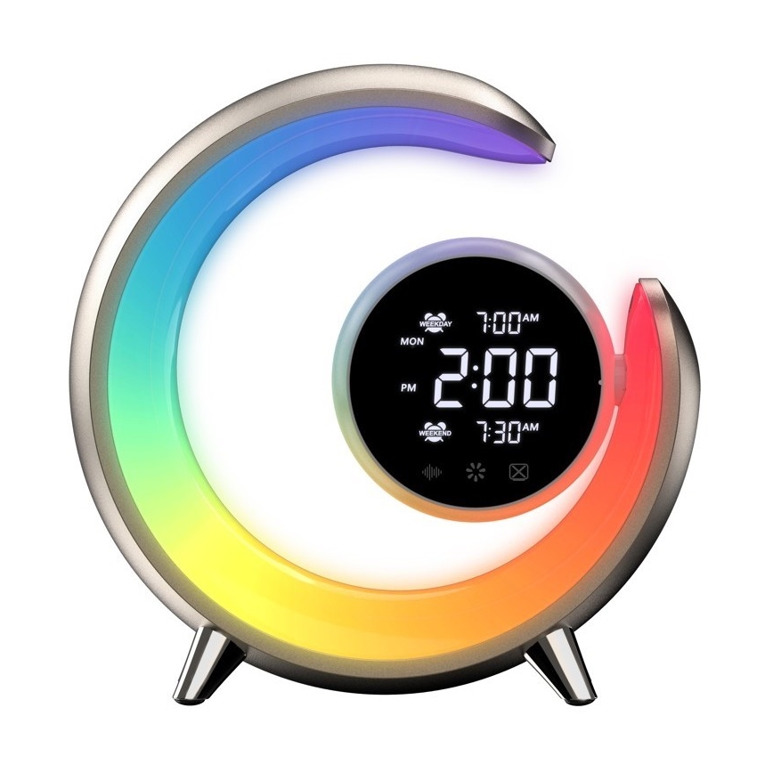 LED RGBW Regulowana lampa stołowa z budzikiem PEACOCK LED/20W/5V USB