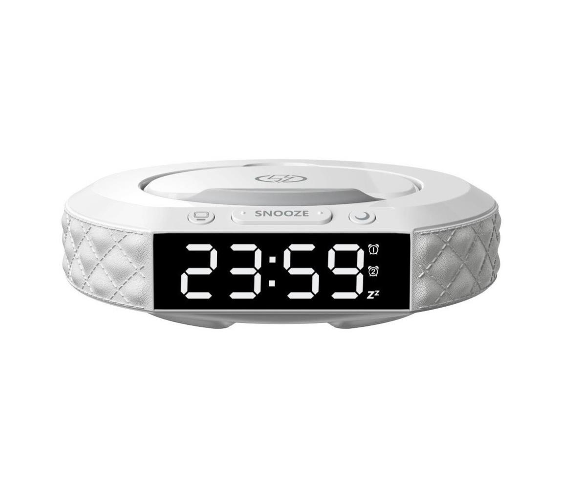 08983L - Budzik z wyświetlaczem LCD i bezprzewodową ładowarką Qi 27W/9V biały
