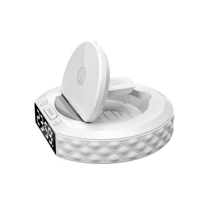 Budzik z wyświetlaczem LCD i bezprzewodową Qi ładowarką 27W/9V 220 mAh biały