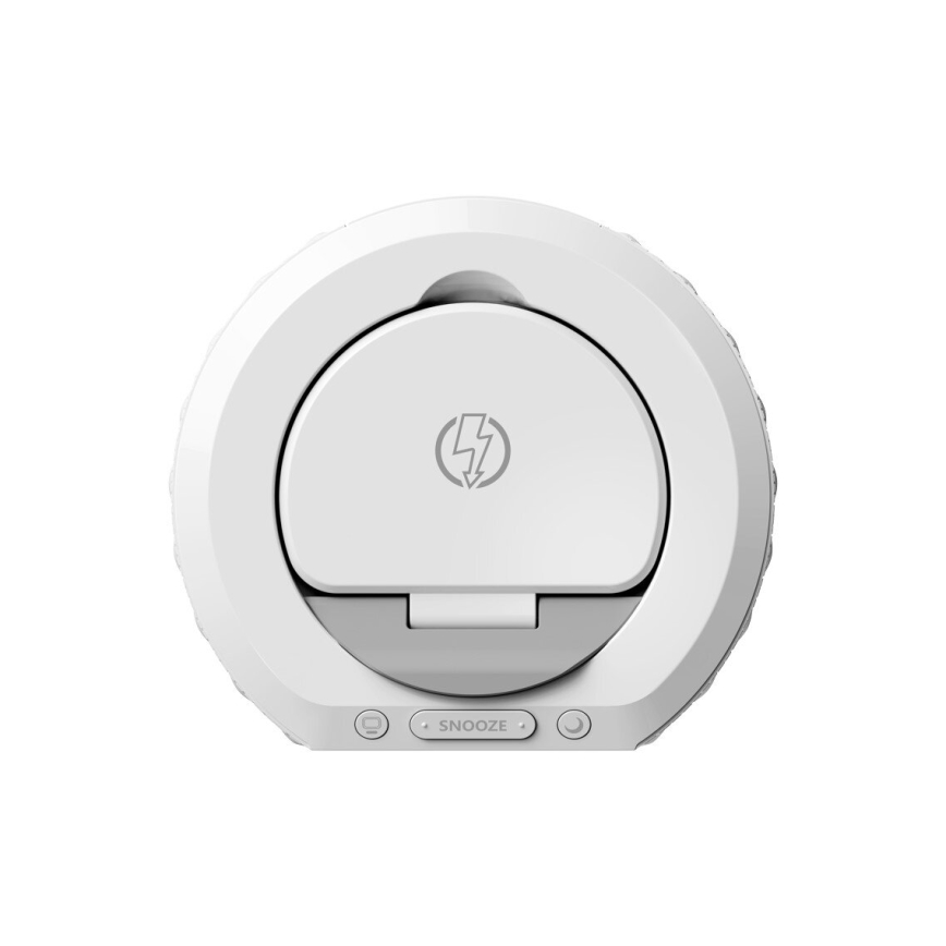 Budzik z wyświetlaczem LCD i bezprzewodową Qi ładowarką 27W/9V 220 mAh biały