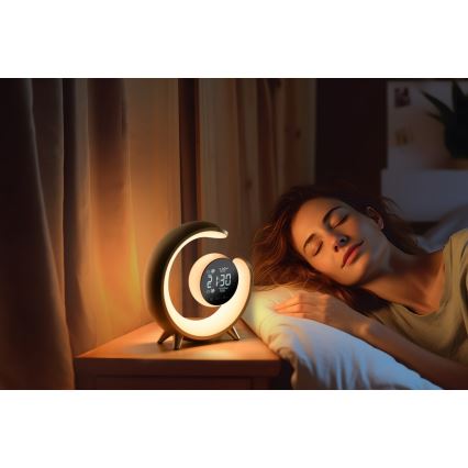 LED RGBW Ściemnialna lampa stołowa z budzikiem LED/20W/5V USB srebrny