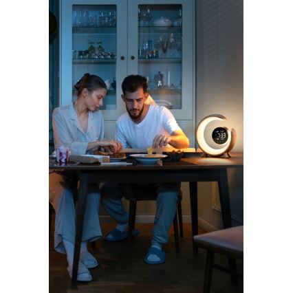 LED RGBW Ściemnialna lampa stołowa z budzikiem LED/20W/5V USB srebrny