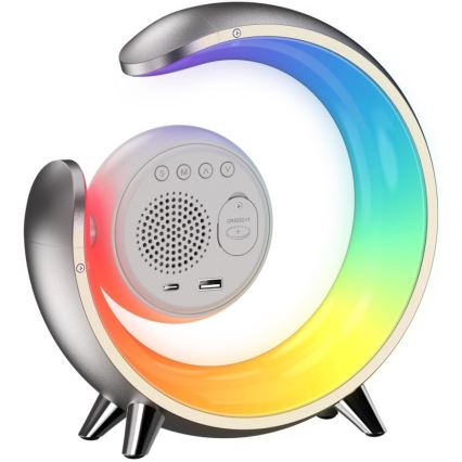 LED RGBW Ściemnialna lampa stołowa z budzikiem LED/20W/5V USB srebrny