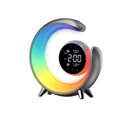 LED RGBW Ściemnialna lampa stołowa z budzikiem LED/20W/5V USB srebrny