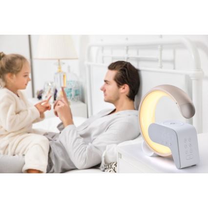 LED RGB Ściemnialna lampa z budzikiem i ładowarką Qi 30W/230V złoty