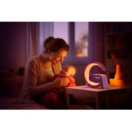 LED RGB Ściemnialna lampa z budzikiem i ładowarką Qi 30W/230V złoty