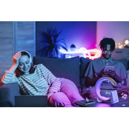 LED RGB Ściemnialna lampa z budzikiem i ładowarką Qi 30W/230V złoty