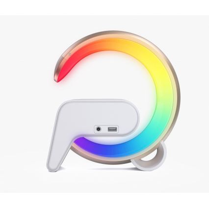 LED RGB Ściemnialna lampa z budzikiem i ładowarką Qi 30W/230V złoty