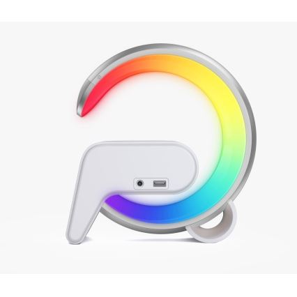 LED RGB Ściemnialna lampa z budzikiem i ładowarką Qi 30W/230V srebrna