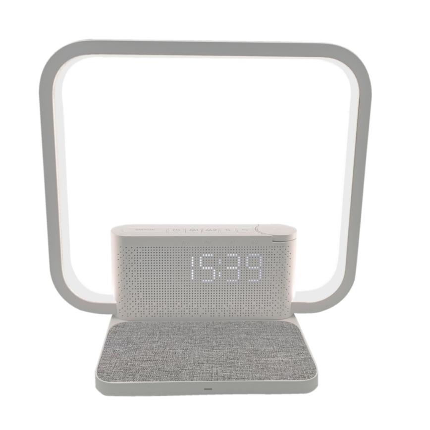 LED Lampa stołowa ściemnialna z budzikiem i Qi ładowaniem LED/18W/230V biały