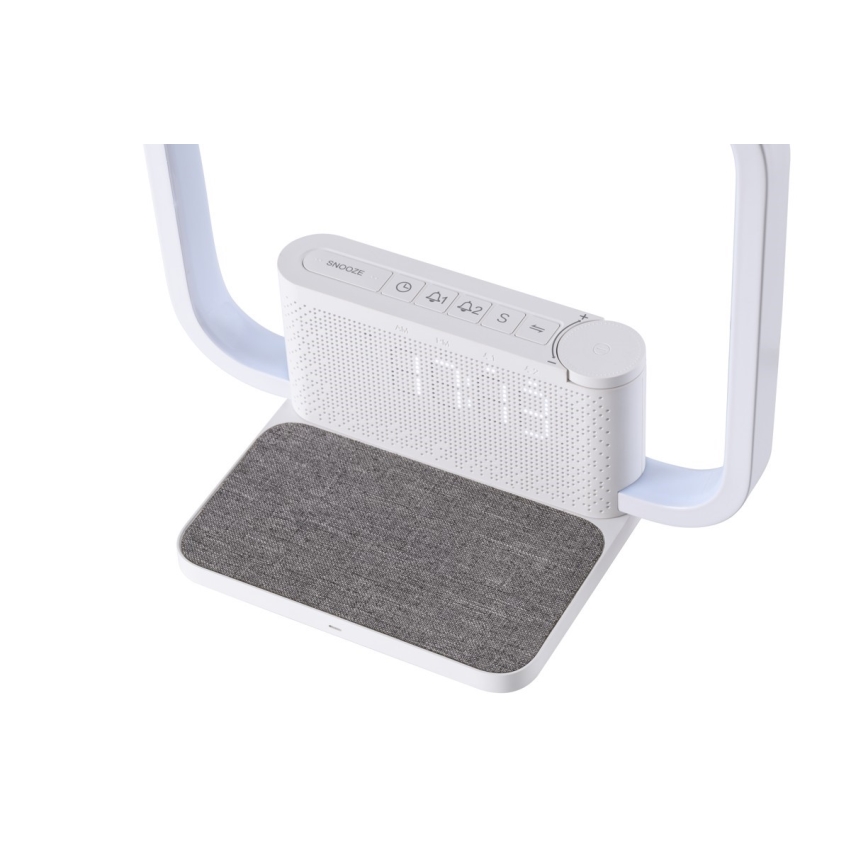 LED Lampa stołowa ściemnialna z budzikiem i Qi ładowaniem LED/18W/230V biały