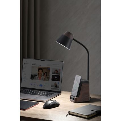 LED+CCT ściemnialna lampa stołowa z bezprzewodowym ładowaniem QI IDEAL LED/8W/230V 2700/4000/5000K brązowa