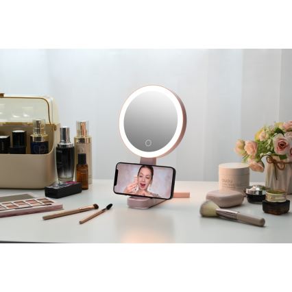 Immax 09102L - LED+CCT ściemnialne lustro kosmetyczne SWEET LED/3W/5V różowe