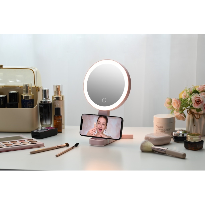 Immax 09102L - LED+CCT ściemnialne lustro kosmetyczne SWEET LED/3W/5V różowe